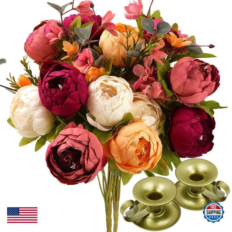 FiveSeasonStuff Sunset Whisper Peony & Hydrangea Silk Flower Bouquets 2-Pack Hydrangea