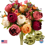 FiveSeasonStuff Sunset Whisper Peony & Hydrangea Silk Flower Bouquets 2-Pack Hydrangea