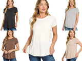 Women's Round Neck Short Sleeve Rayon Blend Top Soft Stretch Basic Shirt Zenana Roses