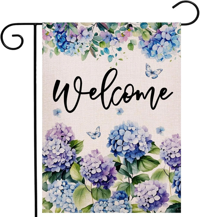 Hydrangea Flowers Butterfly Garden Flag 12.5 X 18 Inch Double Sided, Seasonal We Hydrangea