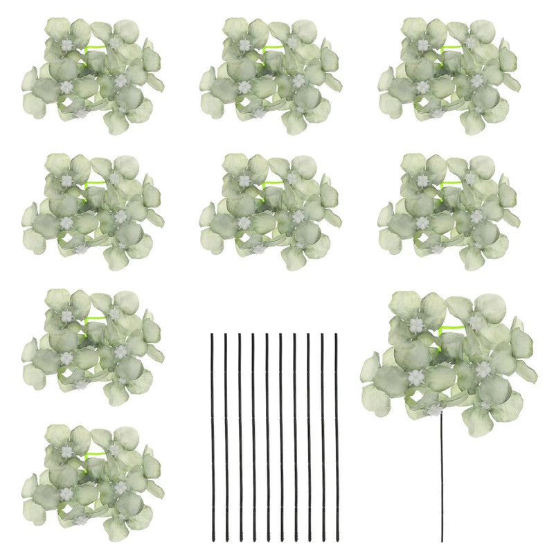 10 Sets Artificial Hydrangea Flower Heads with Stems for Bouquet,Dark Green Hydrangea