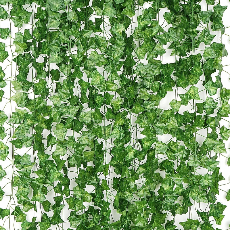 Artificial ivy garland with lush green faux leaf vine strands