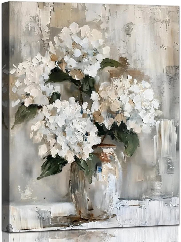 YRYWAWA White Hydrangea Bathroom Wall Art Canvas Print 12x15 Inches Retro Farmho Hydrangea
