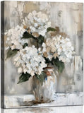 YRYWAWA White Hydrangea Bathroom Wall Art Canvas Print 12x15 Inches Retro Farmho Hydrangea