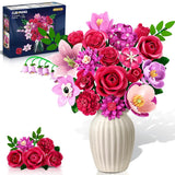 CUBIMANA Flowers Bouquet Building Set with LED - 21 Rose Red Botanical Collectio Hydrangea