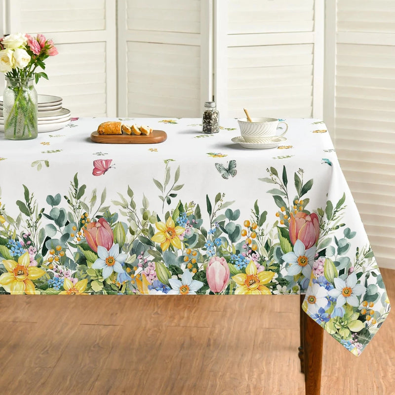 Spring Tablecloth 60_84 Inch Rectangular, Colorful Hydrangea Tulip Flower But... Hydrangea