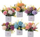 6Pcs Artificial Flowers with Ceramic Pot Small Fake Hydrangea Flowers Arrangemen Hydrangea