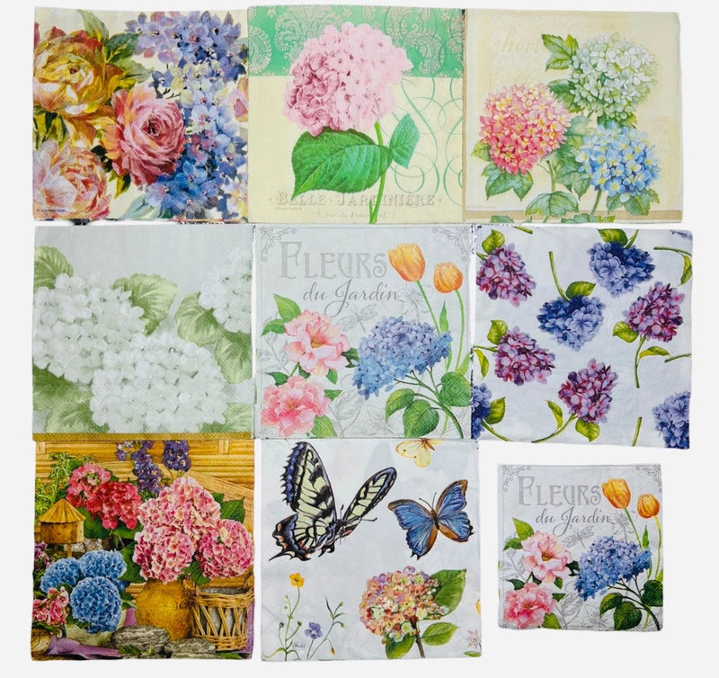 9 pcs Decoupage napkins Craft Art Pink Blue White Hydrangeas Flowers  (Set #15) Hydrangea