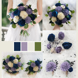 Lavender & Navy Bridal Bouquet Sola Wood Purple Blue Wedding Flowers Bridesmaid Bouquet