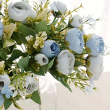 35 Artificial Dusty Blue Ranunculus Silk Flower Bridal Bouquets, Faux Bouquet