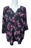 Yumi Kim Womens 100% Silk Carnation Print Blouse Black Red Floral Sz L Carnation