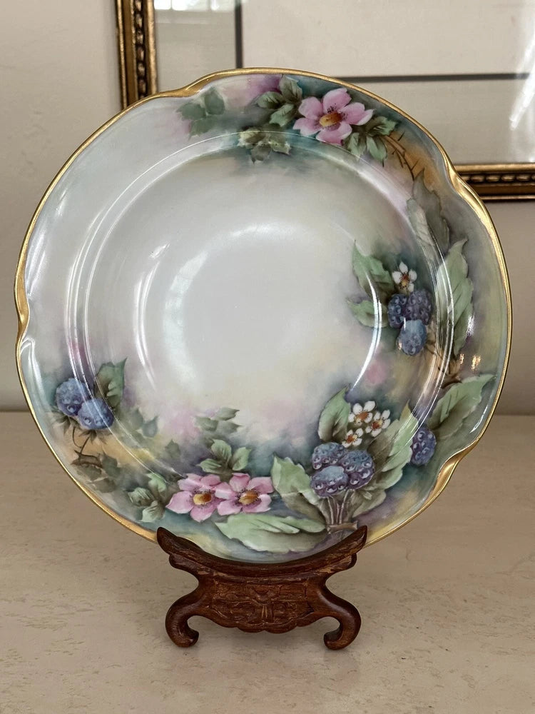 J&C Bavaria Hand Painted Bowl  "Louise" Hydrangeas Daisies Signed! Hydrangea