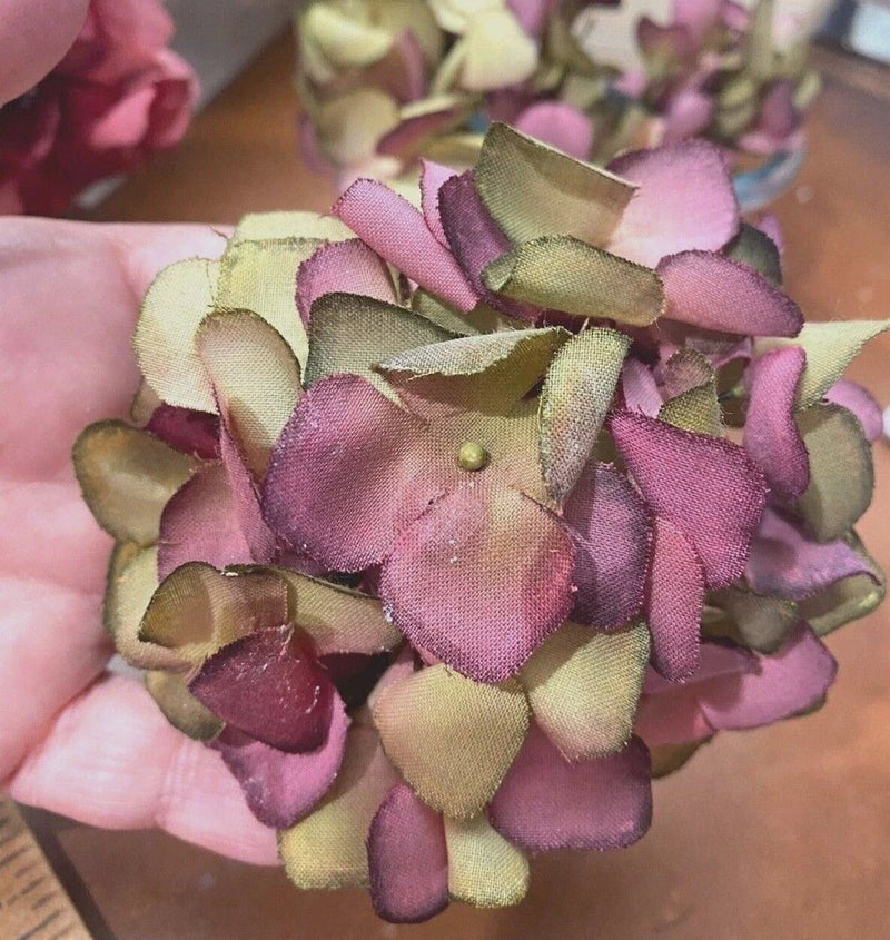 vintage hydrangea cotton flowers rose moss 1 bouquet made in USA Hydrangea