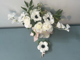 Bride Wedding Bouquet Silk Ribbon Roses Artificial White Flowers Accessories- A3 Bouquet