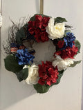 Patriotic Americana Hydrangea Artificial Wreath with Red, White and Blue Flowers Hydrangea