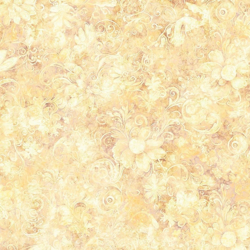 108-inch Cotton Queen's Garden #6 Cotton Floral By the Yard Pale Gold 6 Flowering Plants