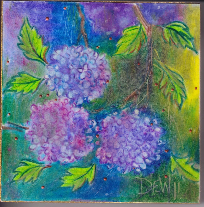 Flower 1A- hydrangeas original art mounted on wood panel, 4"x4" $30 Hydrangea