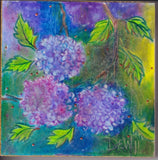 Flower 1A- hydrangeas original art mounted on wood panel, 4"x4" $30 Hydrangea