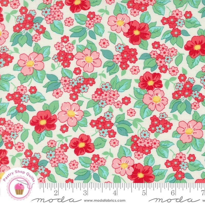 Moda 30's PLAYTIME 33750 11 Cream Red  LINZEE MCCRAY Quilt Fabric REPRODUCTION Flowering Plants
