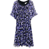 Kate Spade Small Hydrangea Chiffon Dress Silk Purple Black Short Sleeve Hydrangea