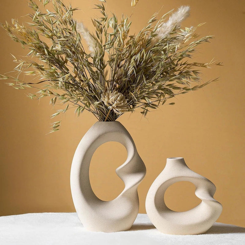 Modern White vase Set of 2,Pampas Grass Ceramic vases Wedding Party,Aesthetic Pampas Grass