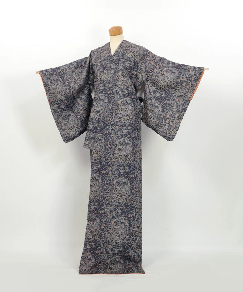 Kimono / Komon Kimono with Pampas Grass on Navy-Gray, Casual Wear / 2505085 Pampas Grass