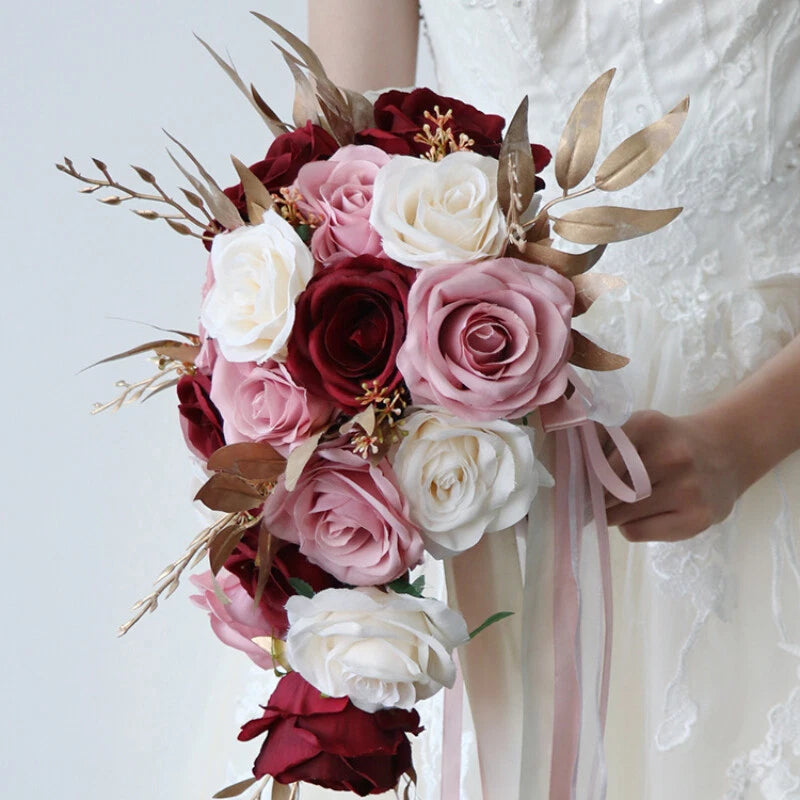 Large Bridal Holding Bouquet Waterfall Artificial Rose Flowers Bridesmaid Luxury Bouquet