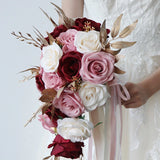 Large Bridal Holding Bouquet Waterfall Artificial Rose Flowers Bridesmaid Luxury Bouquet