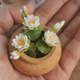 3 pcs Mini White Water Lilly Flower Miniature Dollhouse Thai Lotus Flowers Decor Flowering Plants