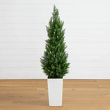 56ÓUV Resistant Artificial Cedar Tree in White Tower Planter Green Plant