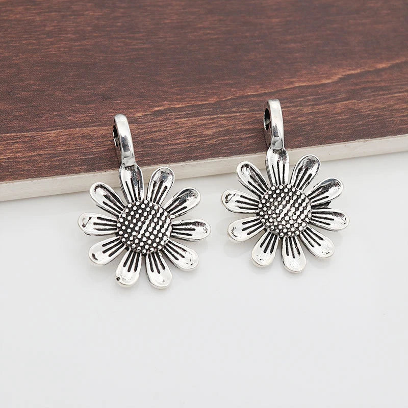 925 Sterling Silver Sunflower Charm Sun Flower Pendant for Bracelet Necklace Sunflower