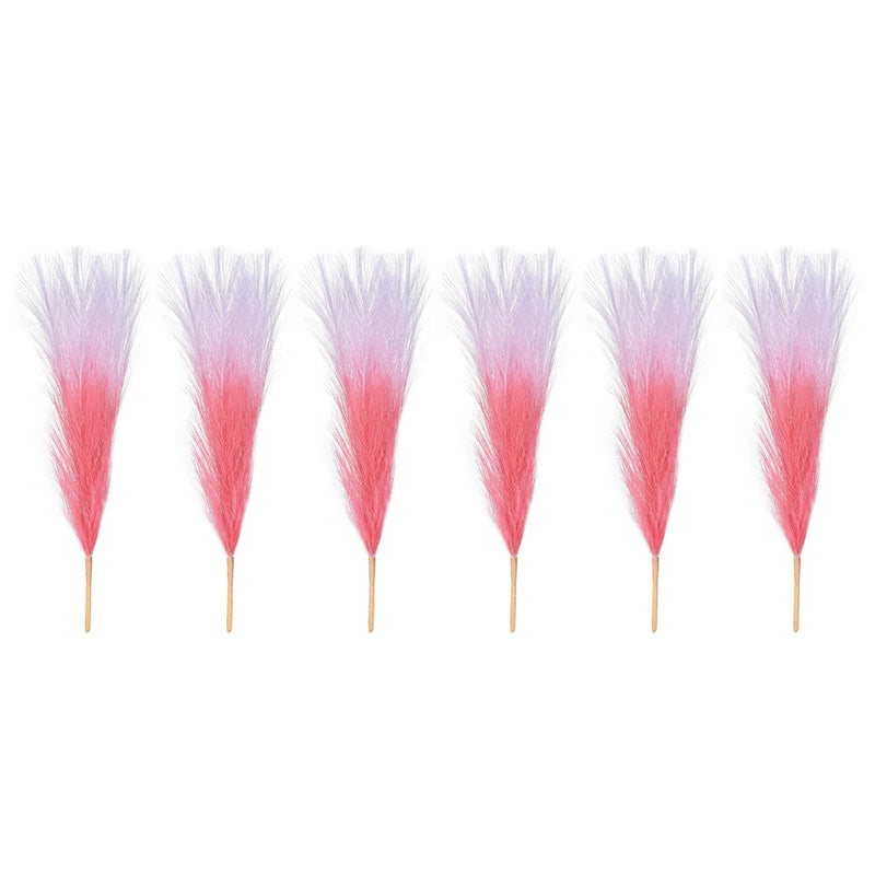 6 Pcs 17 Inch Faux Pampas Grass Artificial Boho Decor Gradient Pink Dried Flower