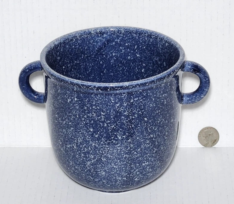 Blue glazed ceramic planter pot with handles
