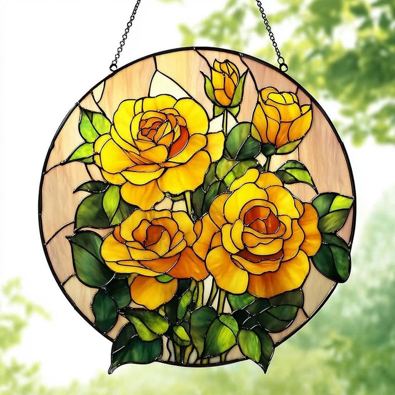 Yellow Rose Bouquet Suncatcher, Vintage Garden Decor, Gift for Her, Mothers Day Bouquet