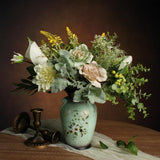 Faux Flowers in Ceramic Vase, Artificial Flower Arrangement Decoration for Home Flowering Plants