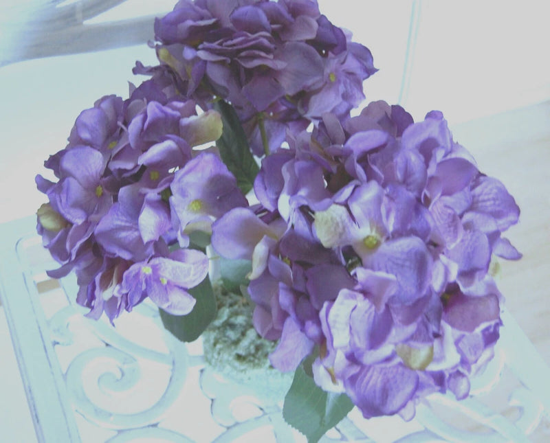 5 Antique Purple 7" Silk Hydrangea Floral 12" Stems-JaNice Interiors Botanicals Hydrangea