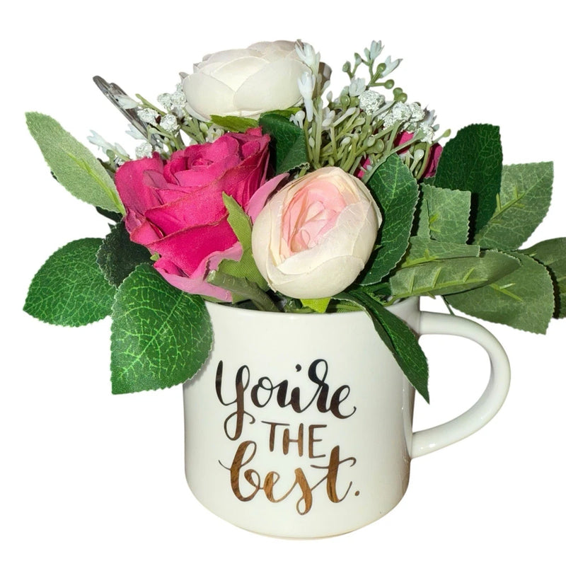 Floral Arrangement Coffee Mug Cup Decoration Table Counter Top Gift New Ranunculus