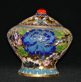 5.6" Old Chinese Cloisonne Peony Flower Leaf Pattern Lid Pot Jar Crock Peony