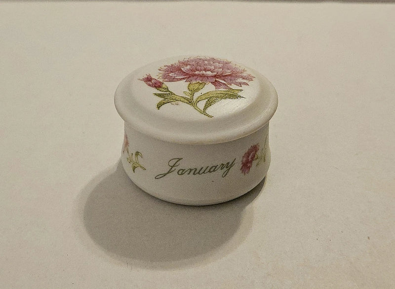 Lefton China January Carnation Flower Trinket Box Carnation