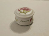Lefton China January Carnation Flower Trinket Box Carnation