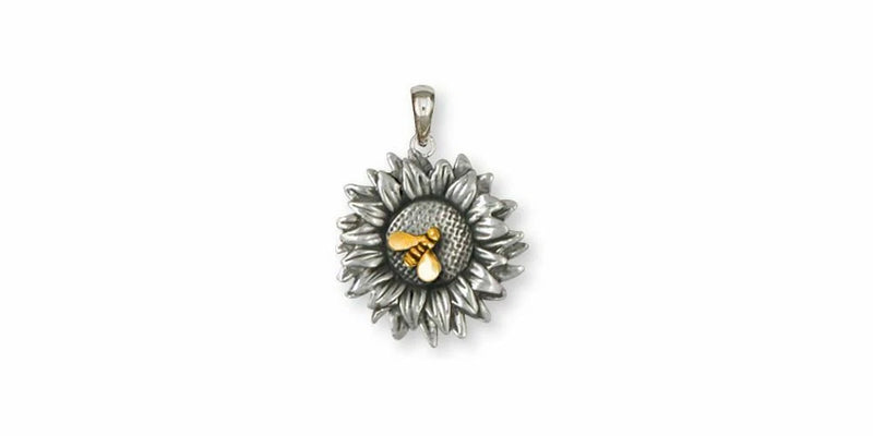 Handmade sunflower pendant with silver and gold flower design