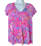 Lilly Pulitzer Size M Etta V-Neck Top Pink Isle Shell Me Something Good NWT $48 Roses