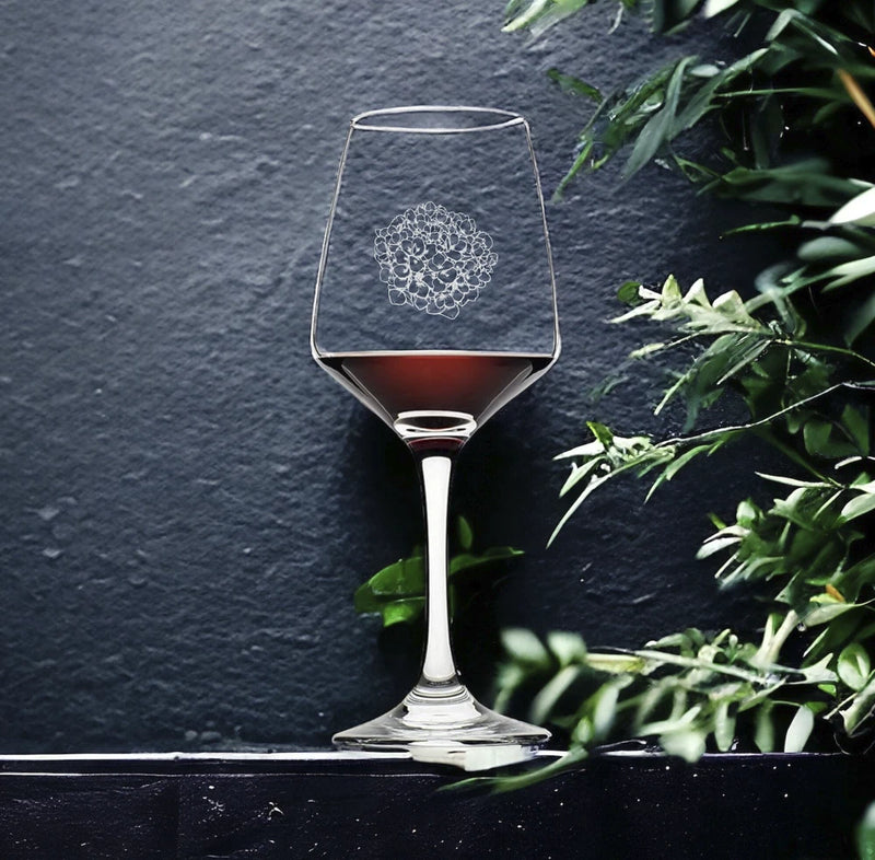 Hydrangea Wine Glasses x4 Premium 12 Oz Personalize Flower Floral Gift NEW Hydrangea