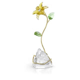 Swarovski crystal lily decoration with yellow bloom, green petals, clear crystal base