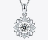 Elegant White Round Cut Moissanites In 10K White Gold Sunflower Floral Pendant Sunflower