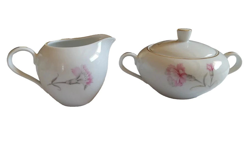 Vintage Royal Court Carnation Creamer & Sugar Bowl/Lid  Set Of 3 Pieces EUC Carnation