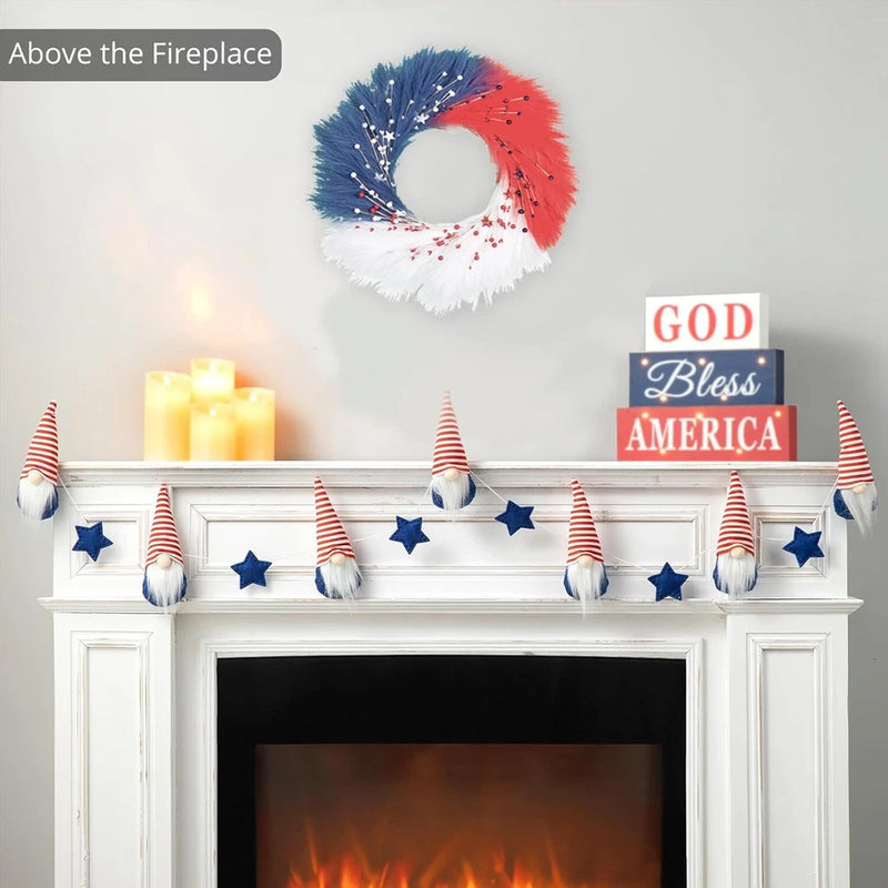 24 Inch Independence Day Wreath,Red White Blue Artificial Reeds with Berries ... Pampas Grass