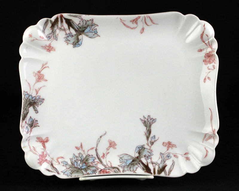 Haviland Old Carnation Blue Rectangular Platter, Antique Schleiger 1158 9 1/2" Carnation