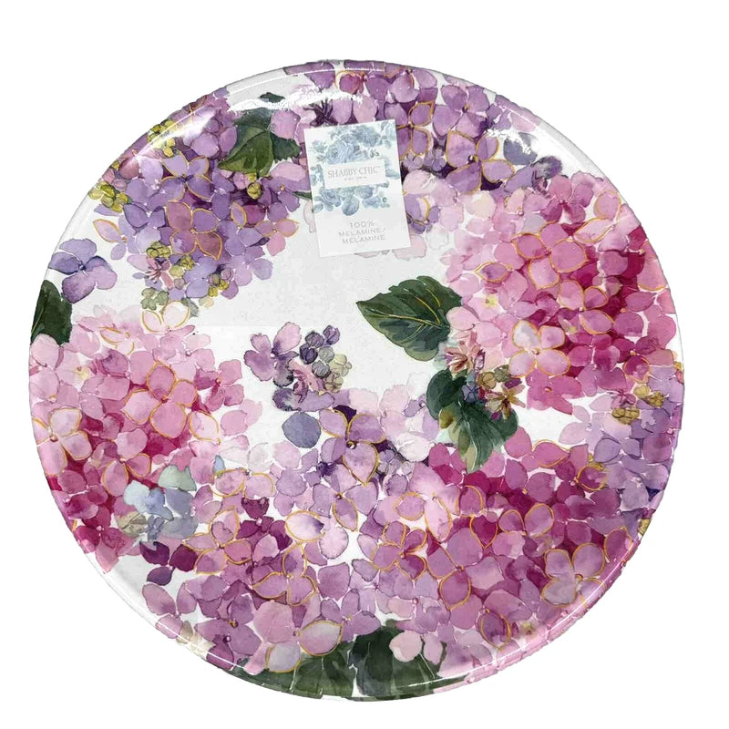 x4 Shabby Chic Pink Purple Hydrangea MELAMINE Dinner Plate Set Floral Summer Hydrangea