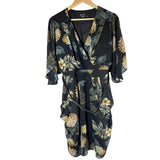 City Chic Ultra Glam Golden Hydrangea Floral Print Wrap Dress Size M/ 18 Hydrangea